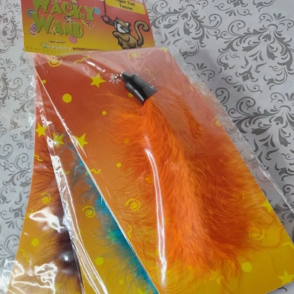 Lot of 3 Lazy Pet Interactive Tail Tease Cat Toy Brown, Orange, & Blue C14